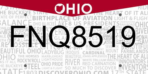 FNQ8519 Ohio License Plate