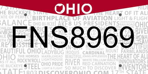 FNS8969 Ohio License Plate