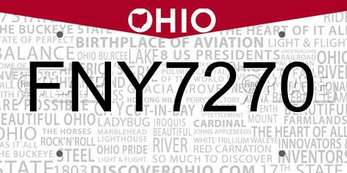 FNY7270 Ohio License Plate