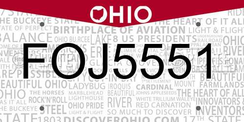 FOJ5551 Ohio License Plate