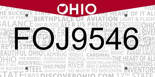 FOJ9546 Ohio License Plate