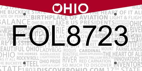 FOL8723 Ohio License Plate