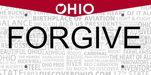 FORGIVE Ohio License Plate