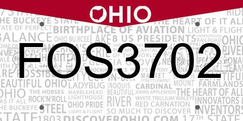 FOS3702 Ohio License Plate