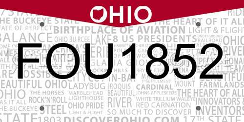 FOU1852 Ohio License Plate