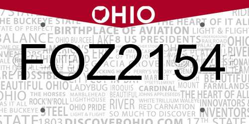 FOZ2154 Ohio License Plate