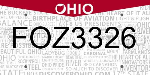 FOZ3326 Ohio License Plate