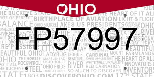 FP57997 Ohio License Plate