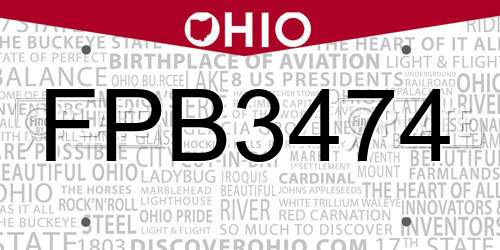FPB3474 Ohio License Plate
