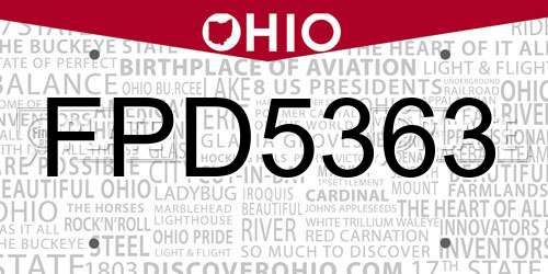 FPD5363 Ohio License Plate