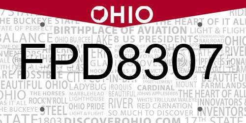 FPD8307 Ohio License Plate