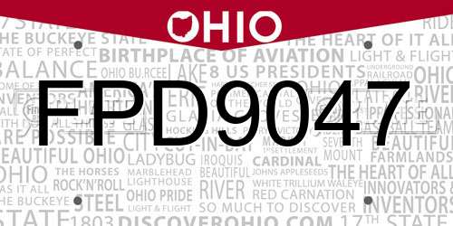 FPD9047 Ohio License Plate
