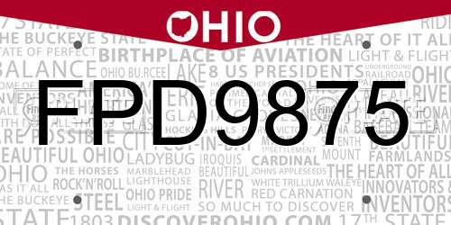 FPD9875 Ohio License Plate