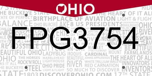 FPG3754 Ohio License Plate