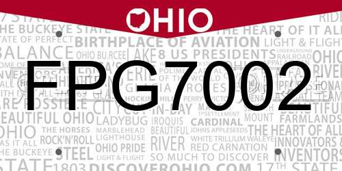 FPG7002 Ohio License Plate