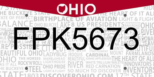 FPK5673 Ohio License Plate