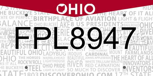 FPL8947 Ohio License Plate