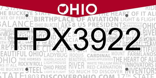 FPX3922 Ohio License Plate