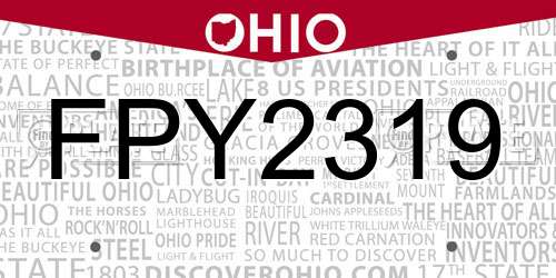 FPY2319 Ohio License Plate