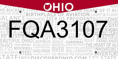 FQA3107 Ohio License Plate