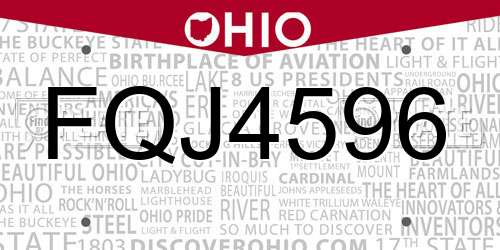 FQJ4596 Ohio License Plate