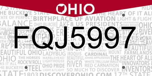 FQJ5997 Ohio License Plate
