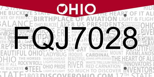 FQJ7028 Ohio License Plate
