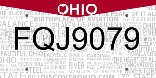 FQJ9079 Ohio License Plate