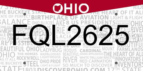 FQL2625 Ohio License Plate