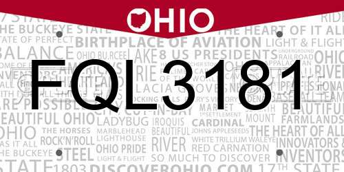 FQL3181 Ohio License Plate