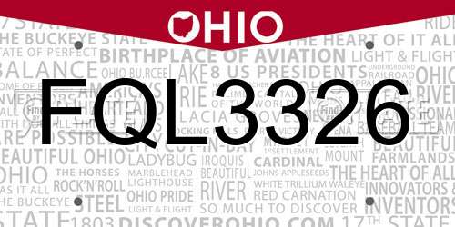 FQL3326 Ohio License Plate