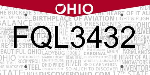 FQL3432 Ohio License Plate
