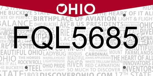 FQL5685 Ohio License Plate