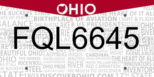 FQL6645 Ohio License Plate