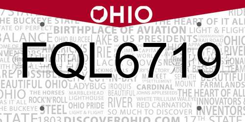 FQL6719 Ohio License Plate