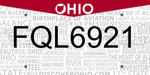 FQL6921 Ohio License Plate