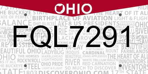 FQL7291 Ohio License Plate