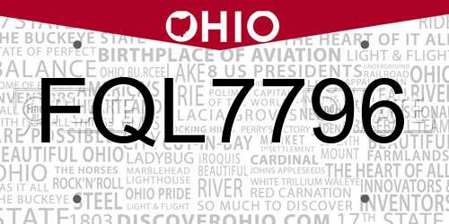 FQL7796 Ohio License Plate