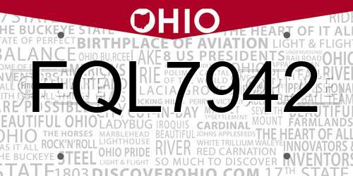 FQL7942 Ohio License Plate