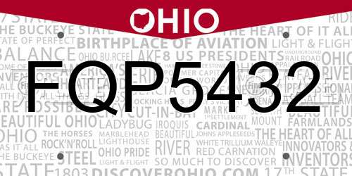 FQP5432 Ohio License Plate