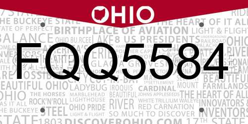FQQ5584 Ohio License Plate
