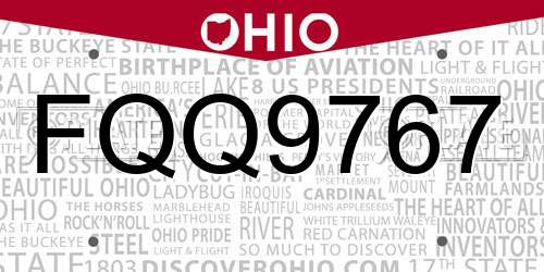 FQQ9767 Ohio License Plate
