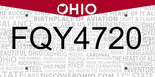 FQY4720 Ohio License Plate