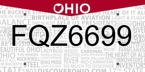 FQZ6699 Ohio License Plate