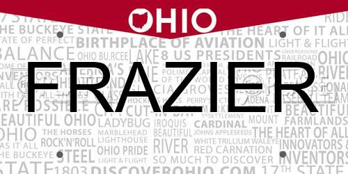 FRAZIER Ohio License Plate