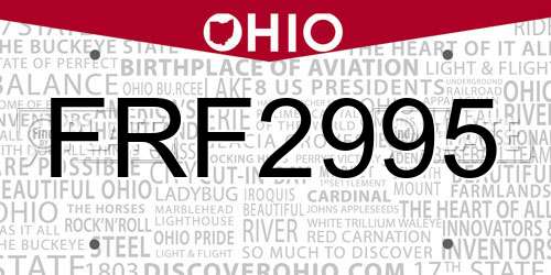 FRF2995 Ohio License Plate