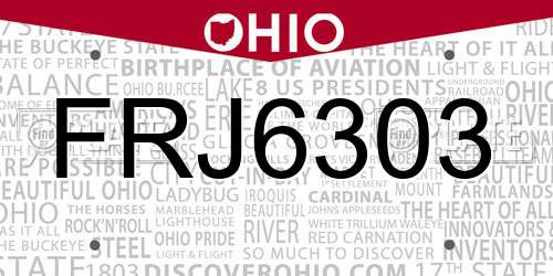 FRJ6303 Ohio License Plate