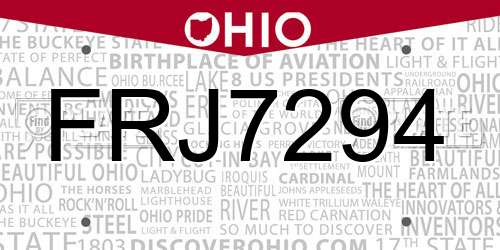 FRJ7294 Ohio License Plate
