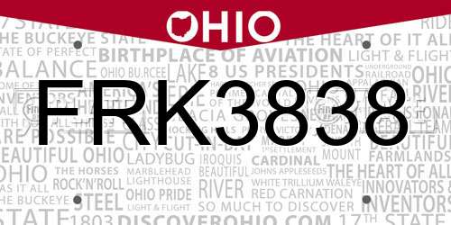 FRK3838 Ohio License Plate