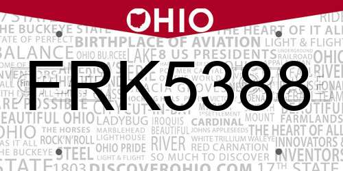 FRK5388 Ohio License Plate
